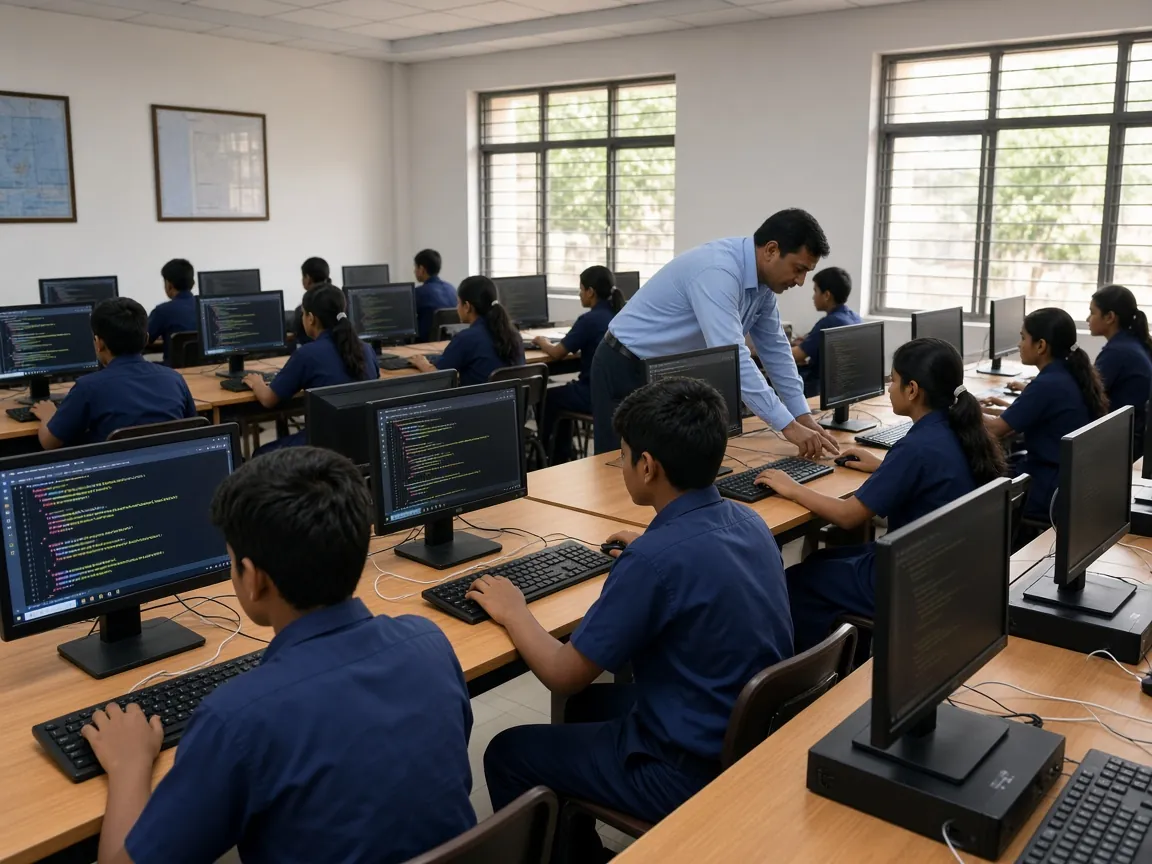 Students working at computers in a computer lab